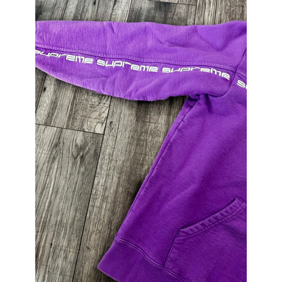 Supreme Hooded Violet Text Stripe Sweatshirt Size Small Resellin for $390-590 - Picture 2 of 9